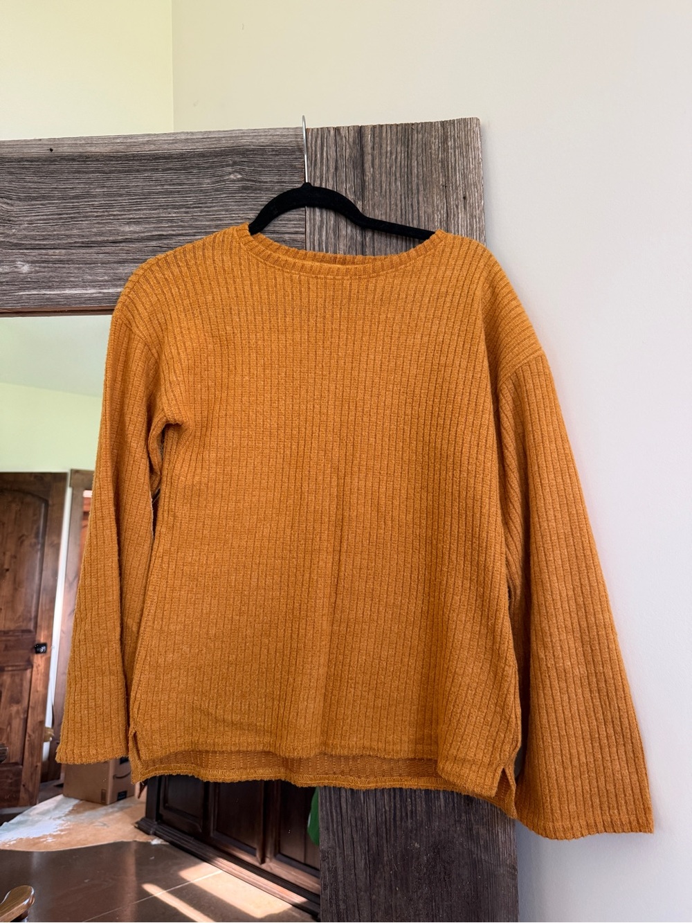Women's Ribbed Crewneck Sweater in Mustard